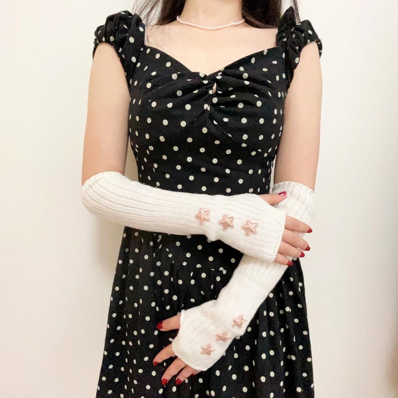 DUNKOING Cute Y2K Arm Warmers Kawaii Knitted Wrist Warmers Long Japanese Harajuku Goth Fingerless Sleeve for Women Girls - Image 3